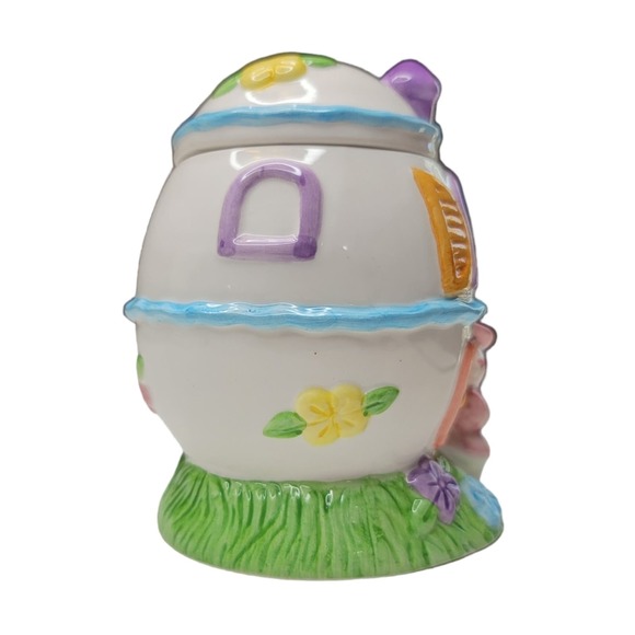 Vintage Ceramic Easter Cottage Egg Container Candy Holder Girl Bunny Rabbit Box - Picture 2 of 9